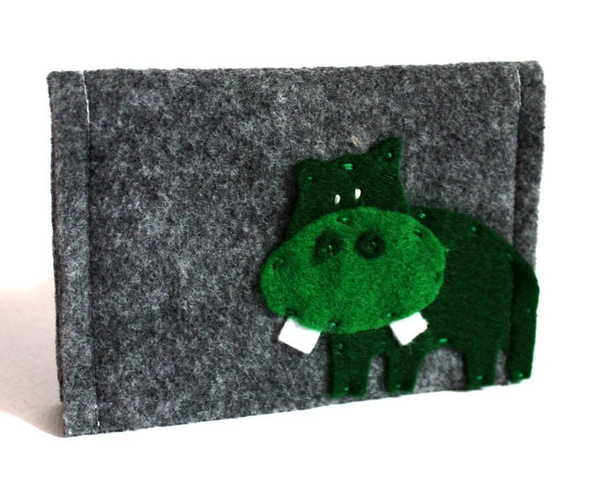 green hippo felt wallet