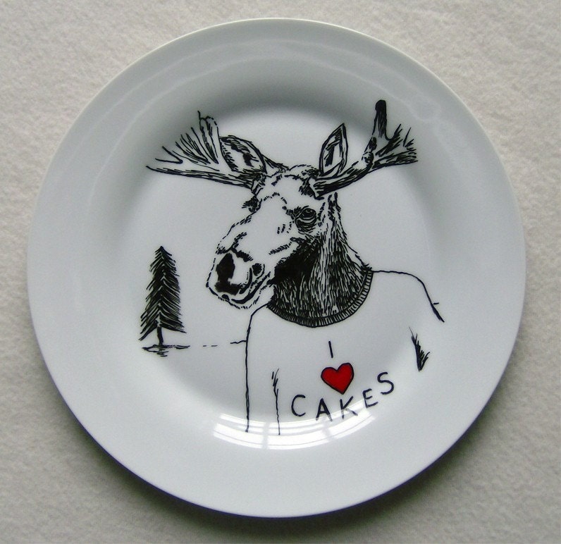 Hand Drawn Plate - Moose loves Cake