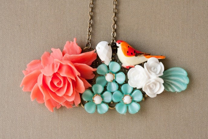 Ho Sweet Bird Vintage Collage Necklace