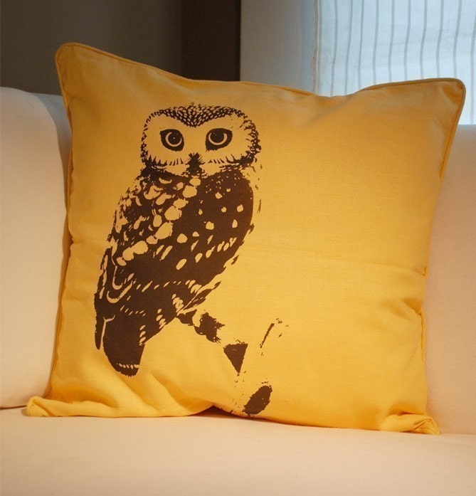 Yellow OWL Decorative Eco Throw Pillow 20x20 (Renewable Linen/Cotton)