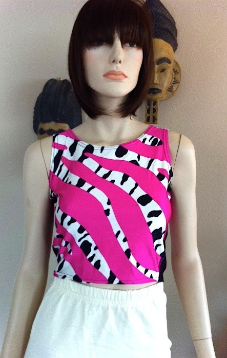 Vintage 80s Animal Print Cropped Exercise Aerobic Top Size S/M