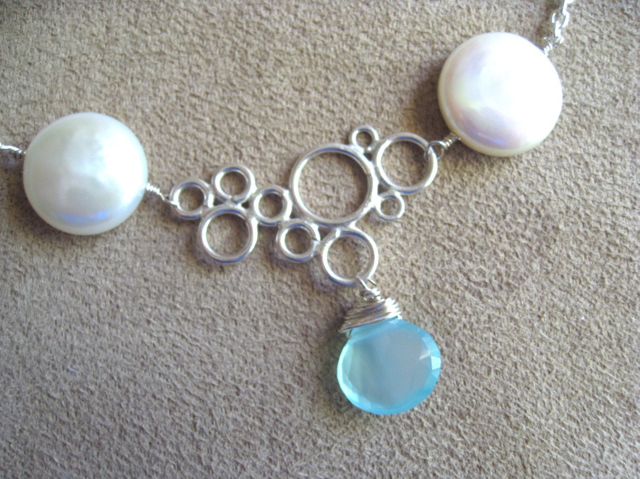 Pearl, Chalcedony and Sterling Necklace