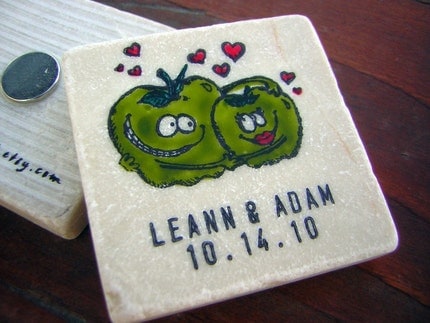 Green Apples in Love, Fall Wedding Save the Date, Favors, Tile Magnets, Harvest, Autumn, Set of 25