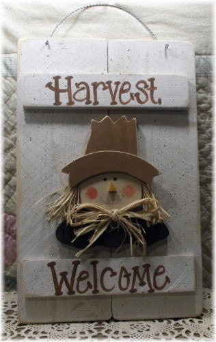 Harvest Scarecrow Wood Shutters Sign