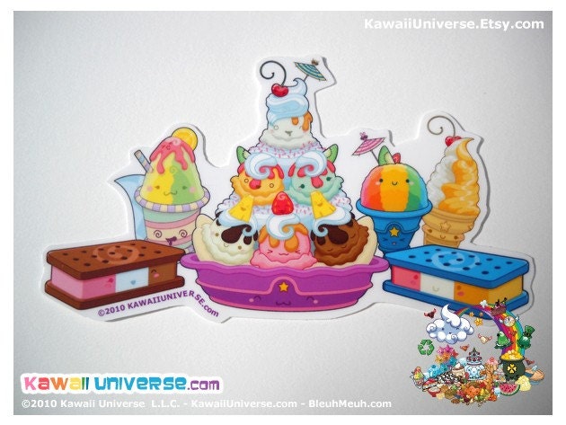 Kawaii Frozen Desserts Group Medium Vinyl Sticker Cling