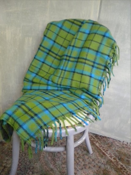 SALE Vintage Faribo Blue and Green Plaid Blanket Throw