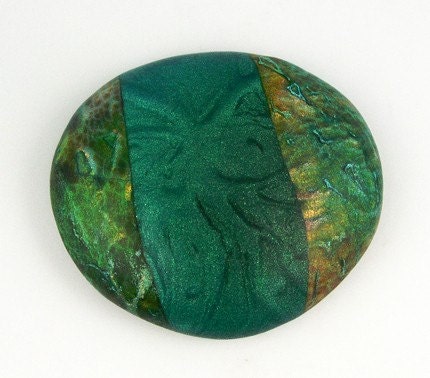 Polymer Clay Cabochon, Greens, Blues  BAO Item of the Week
