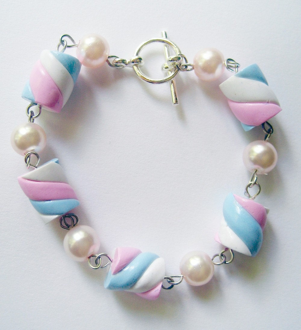 Pink, White and Blue Marshmallow Bracelet-Silver