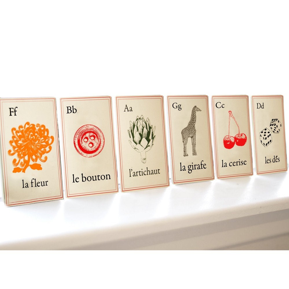 French Wooden Alphabet Cards-Full set of 26... 