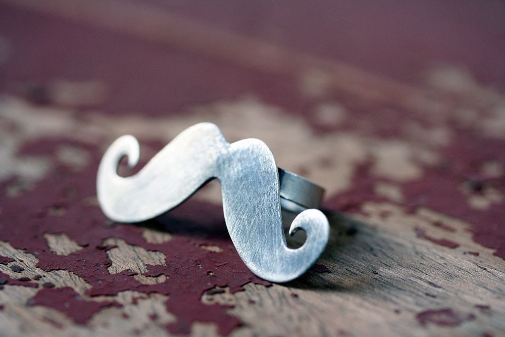 Whimsical mustache ring sterling silver