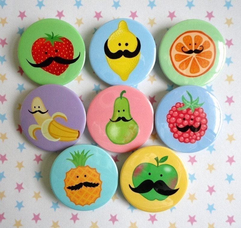 EIGHT FRUITY MUSTACHE MAGNETS