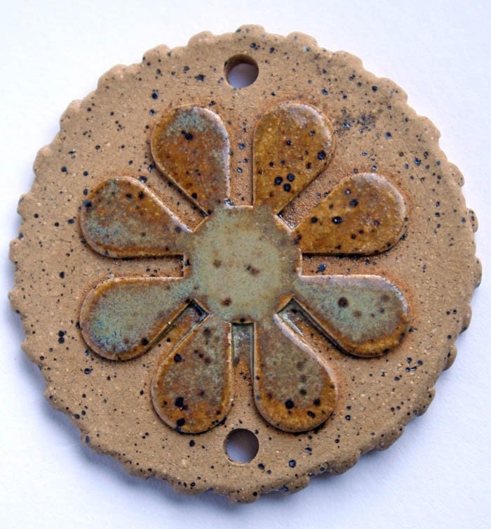 Handmade Ceramic Flower Pendant or Bead