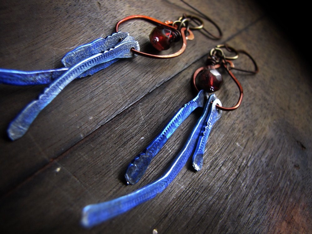 desert sky - hammered recycled metal and copper beaded earrings