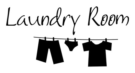 Laundry Room Wall Decal - Clothes Line - Removable Vinyl lettering