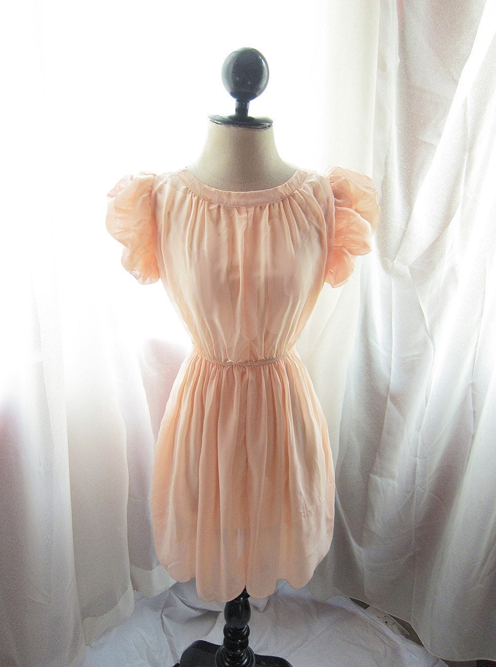 Romantic Pink Peach Marie Antoinette Inspired Whimsical Enchanting Dreamy Chiffon Dress