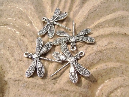Small Antiqued Silver ptd Dragonfly Charms - 2 Qty