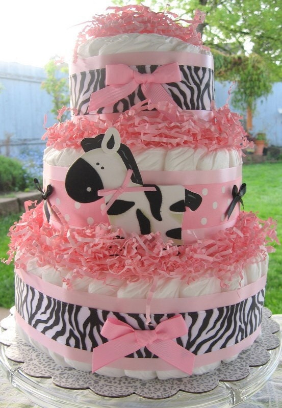 Sassy Pink and Black Zebra Bouncing
Baby Diaper Cake