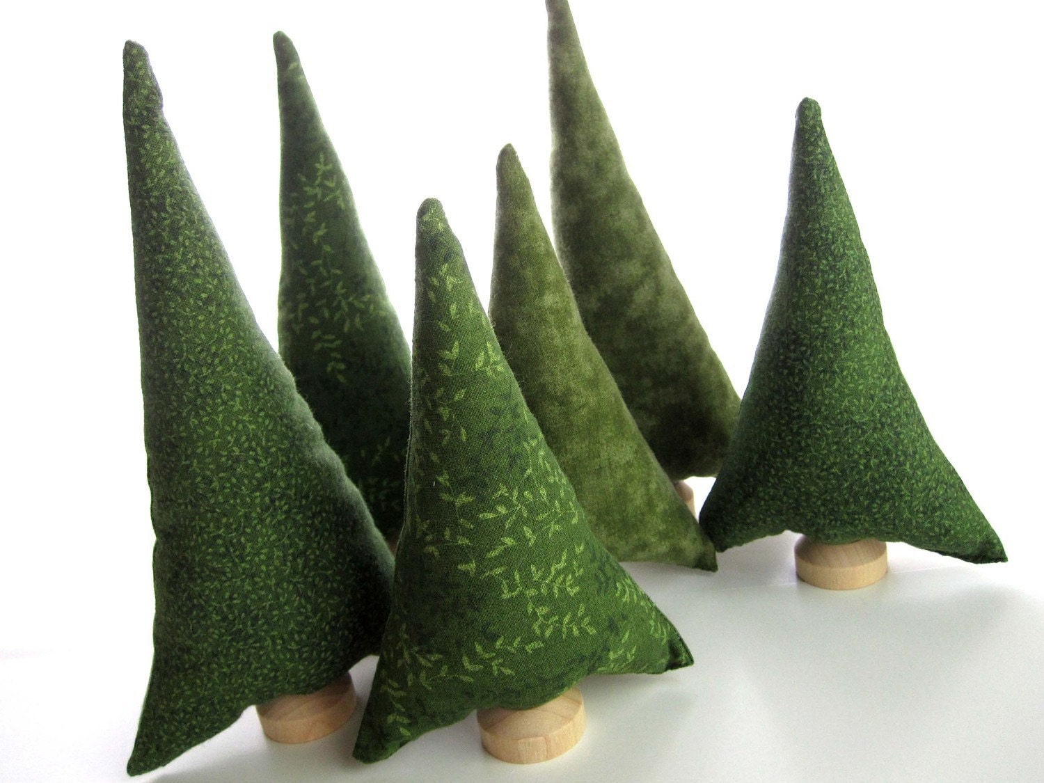 Evergreen Trees - tiny forest of 6 natural green spruce or pine fabric trees