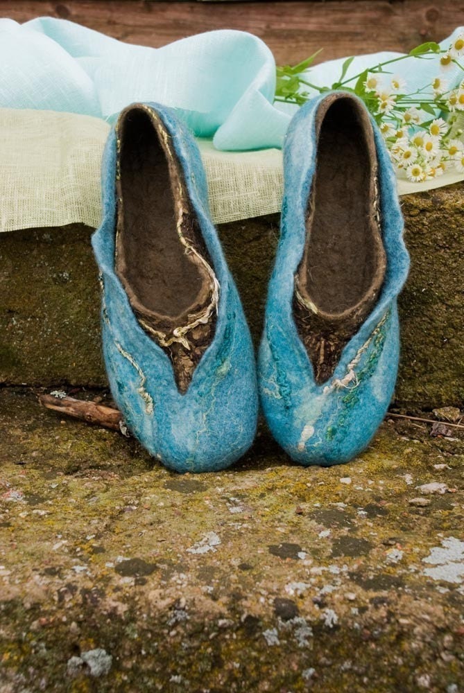 Felted slippers made of softest merino wool TURQUOISE 2