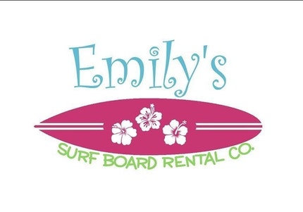 Surf Beach Nursery GIRL CUSTOMIZED NAME Surf Board Rental Co Wall Art Decal-  Multi Colored