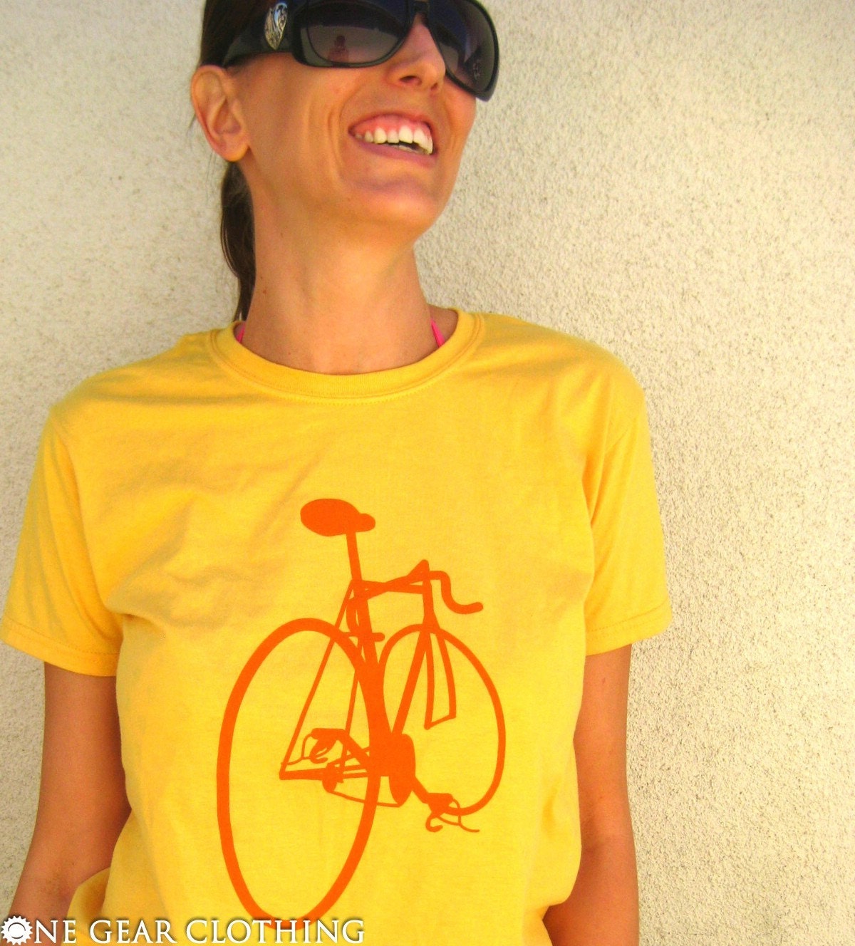 Bike's Got Back - Bicycle tee shirt - Orange on Yellow - Mens / Unisex XL