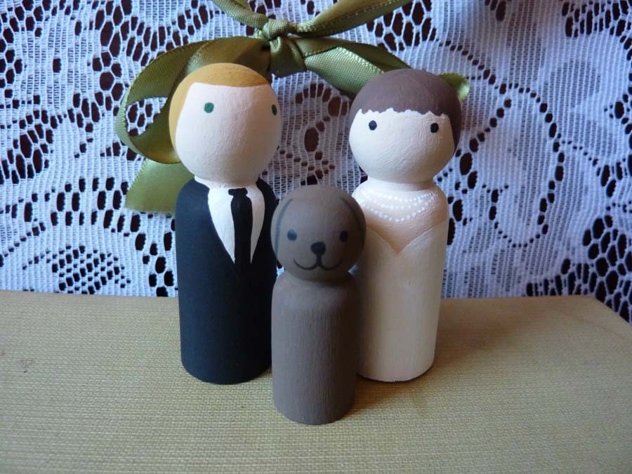 Custom Handpainted Cake Topper - Couple with Pet
