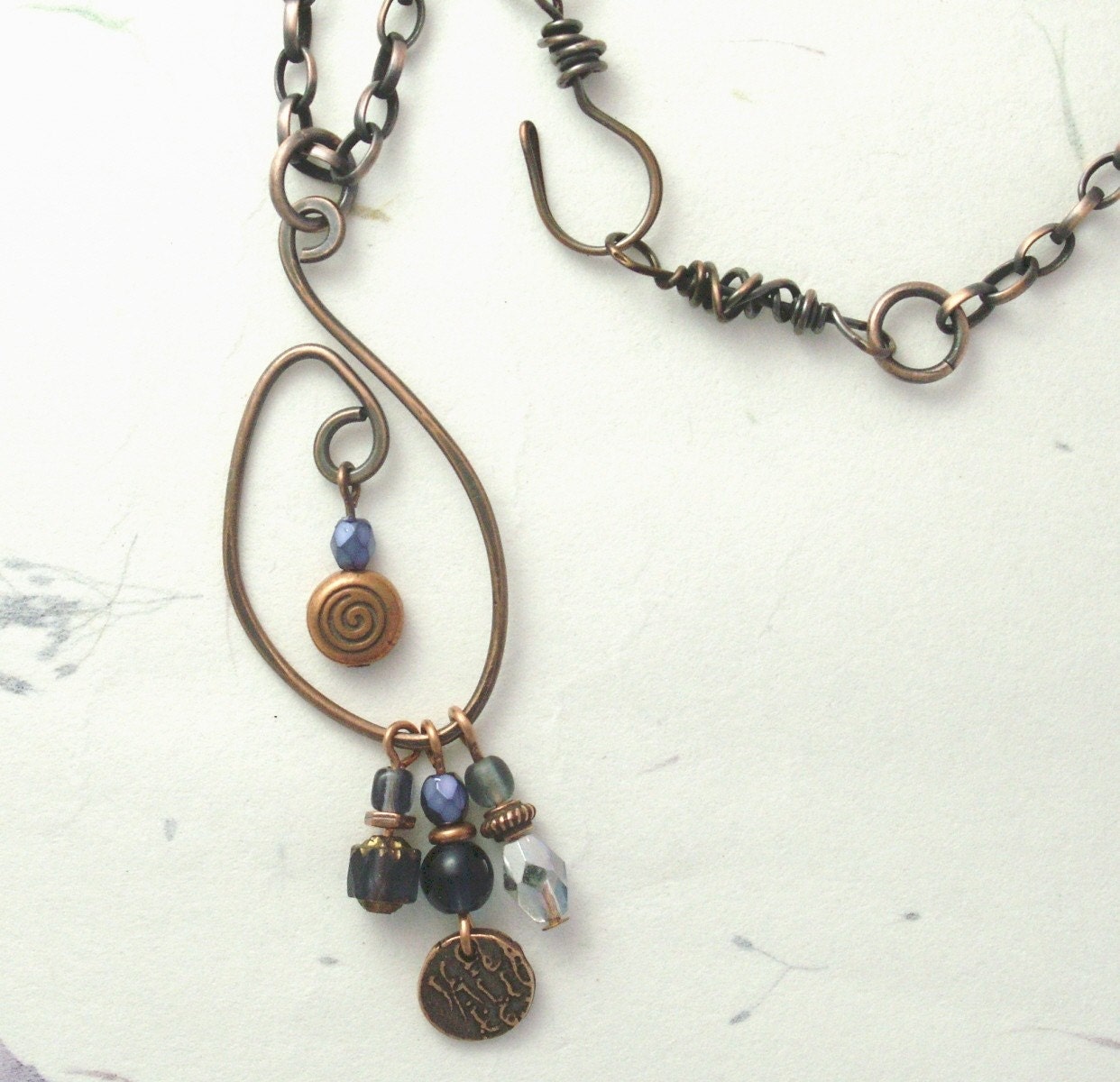 necklace copper wire oxidized beads swirly