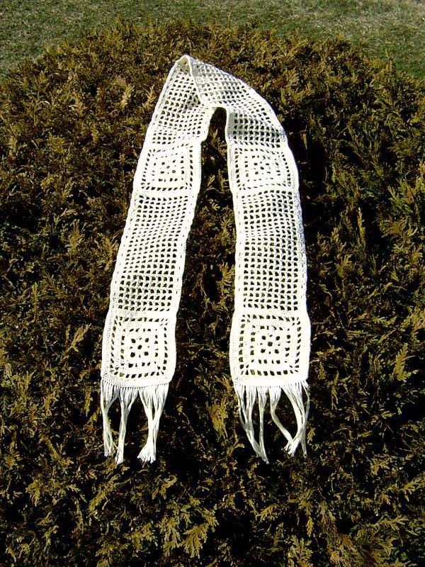 Lacy Crocheted Scarf Sash w/ Fringes
