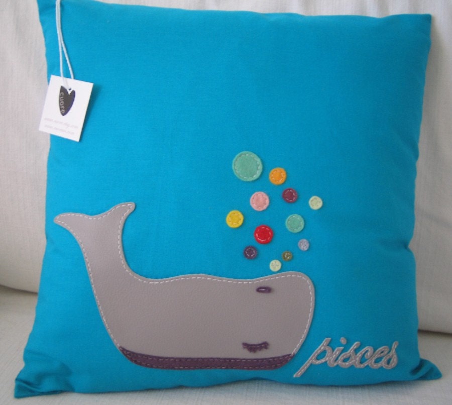Pisces Whale Astrology Zodiac Original Pillow RESERVED for JIN