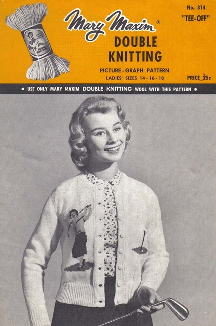 Vintage 1960's Mary Maxim Graph Style Knitting Pattern Women's Golf Tee-Off Sweater Sizes 14-18