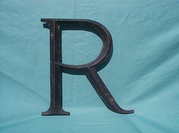 R - Antique Solid Cast Brass Store Sign Letter - Huge