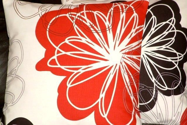 2 New Handmade 16 inch Modern Contemporary Red Black Luchia Funky Designer Retro Pillow Cases,Cushion Covers,Pillow Covers,Pillow