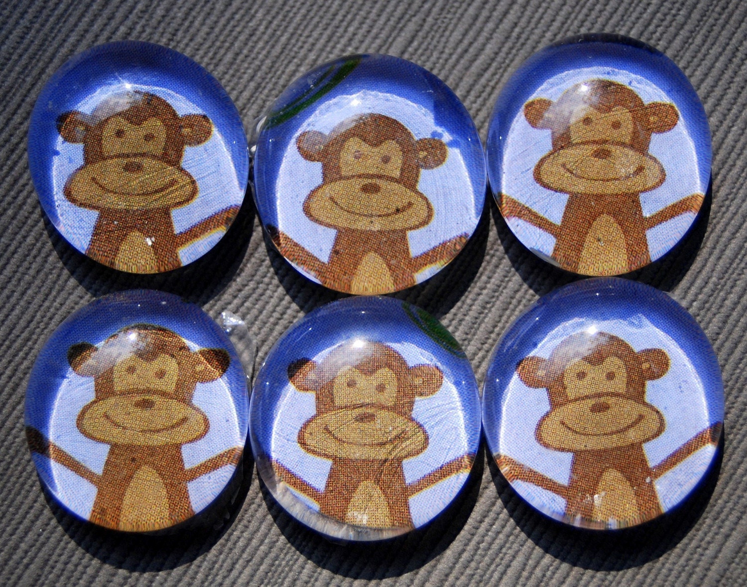 Funky Monkey - Glass Pebble Magnets - Set of 6 - Rare Earth