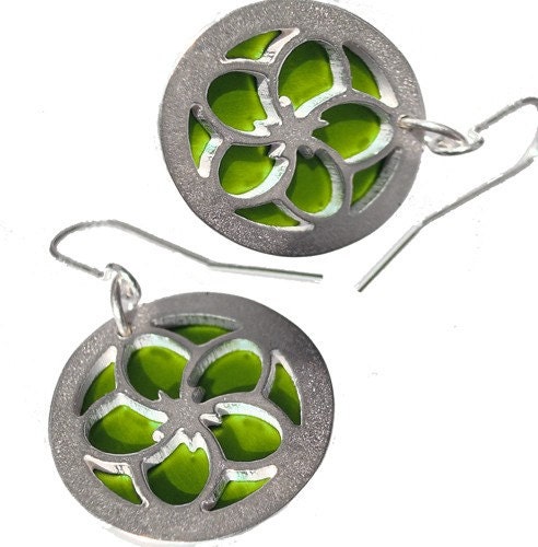 Reversible Flower Earrings with lime front and green back