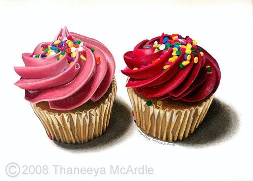 Two Pink Cupcakes - Original Painting