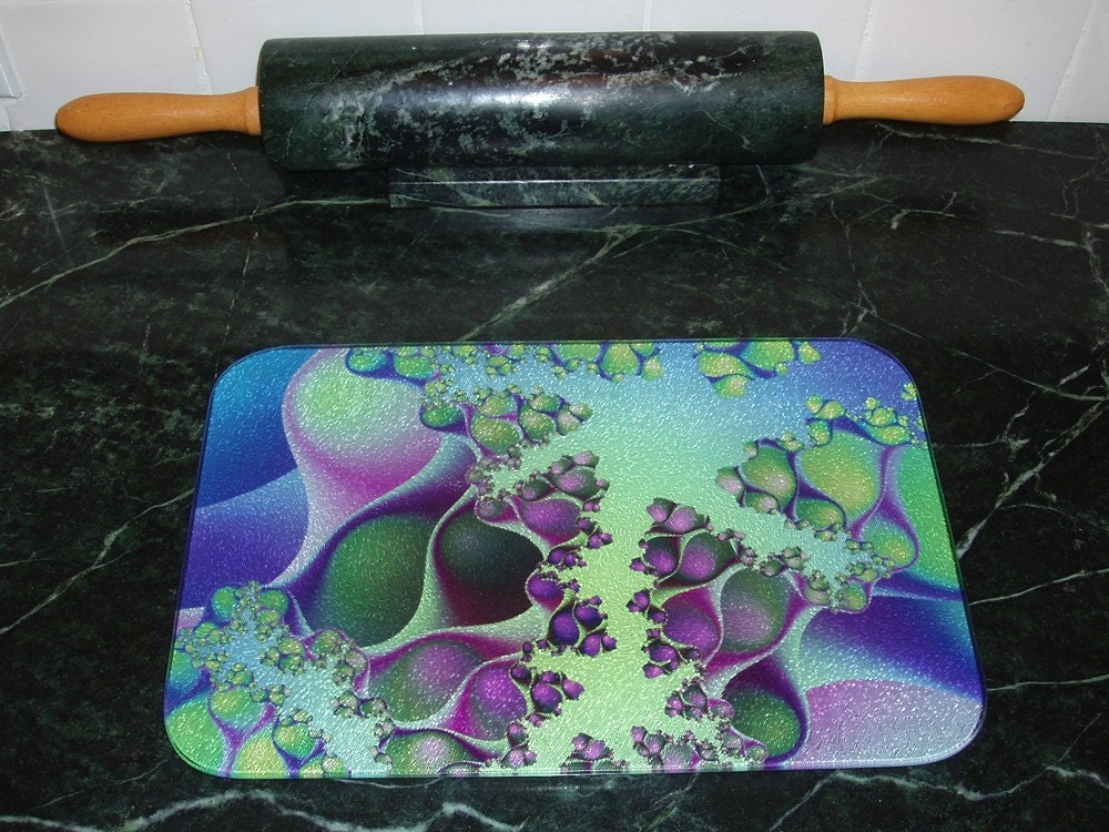 Blue Green Serenity - Tempered Glass Cutting Board