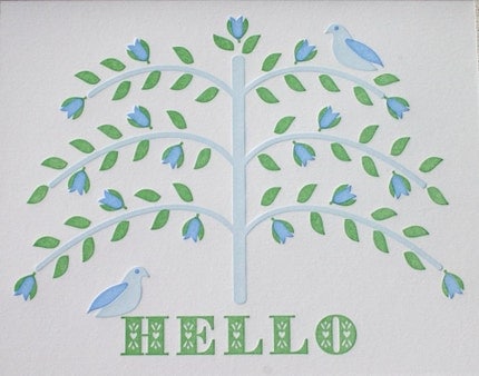 hello tree (blue) greeting card