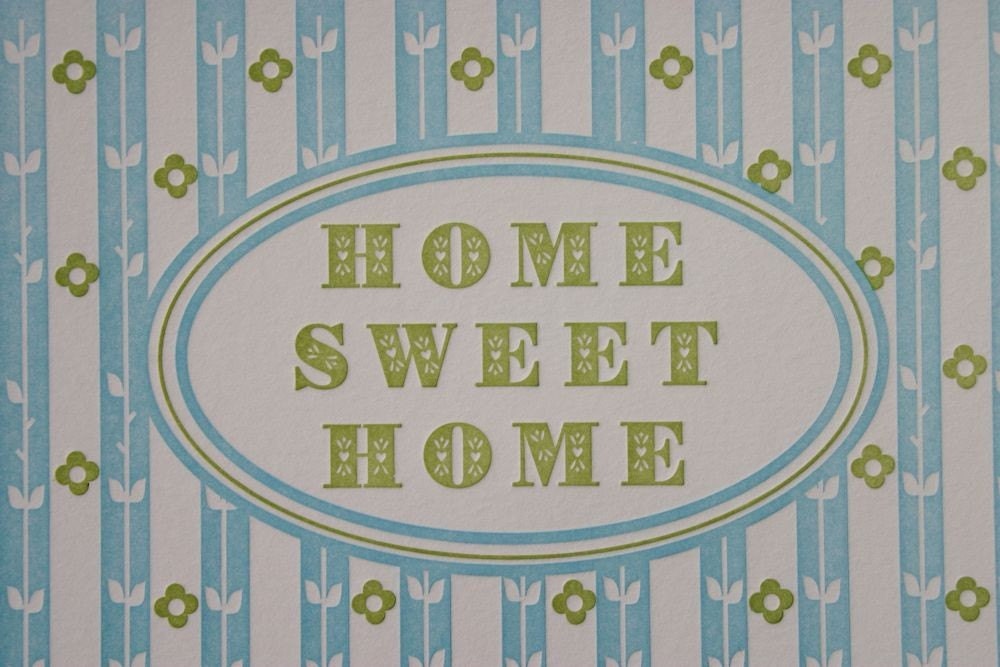 home sweet home (light blue and green) greeting card