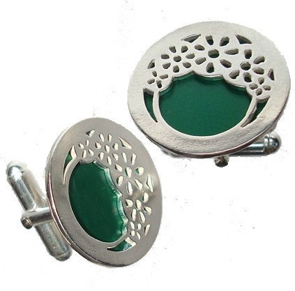 Silver Wheels Cuff links in Green recycled aluminum