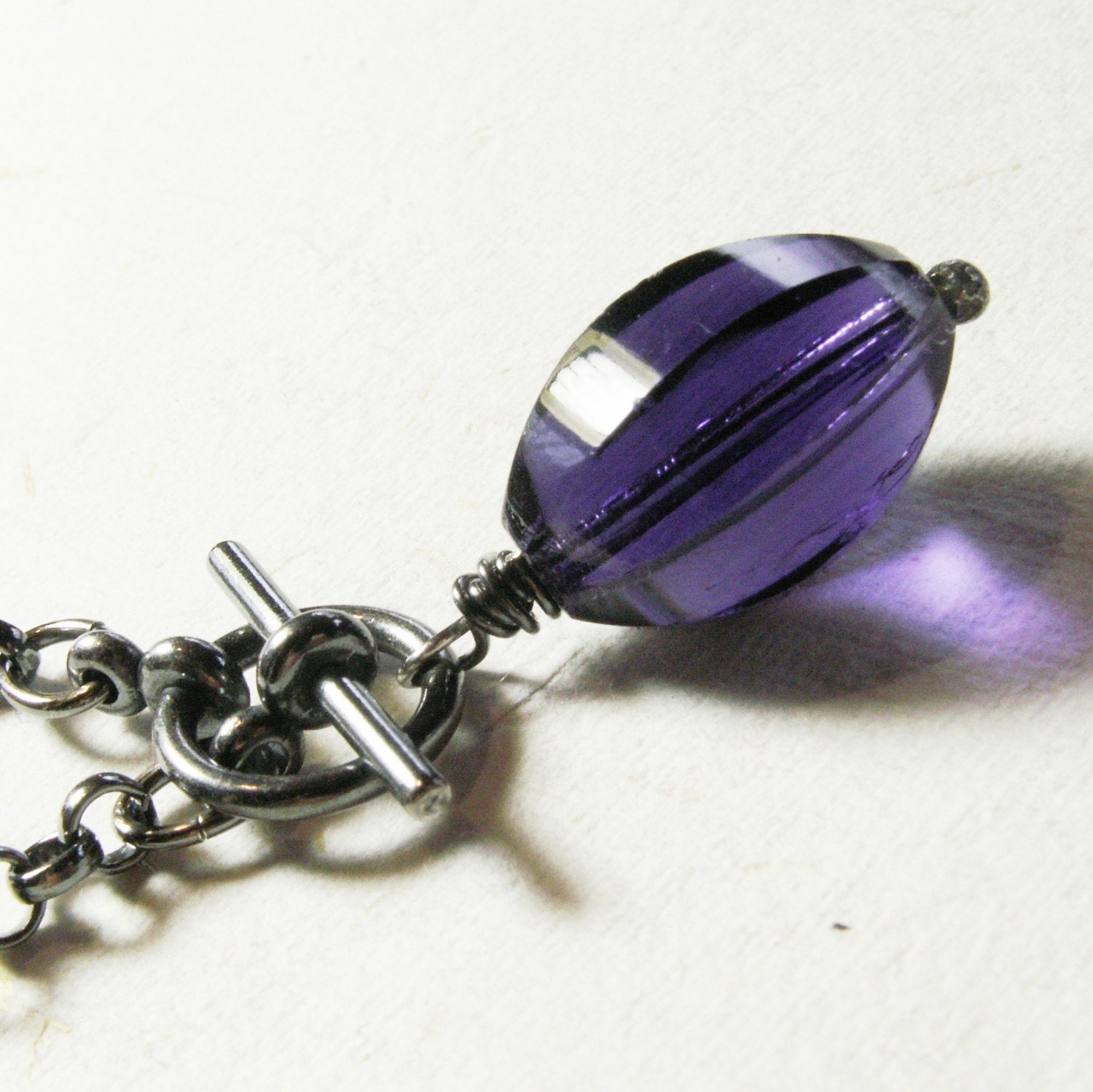 jewelry vintage glass bead sterling silver chain purple violet