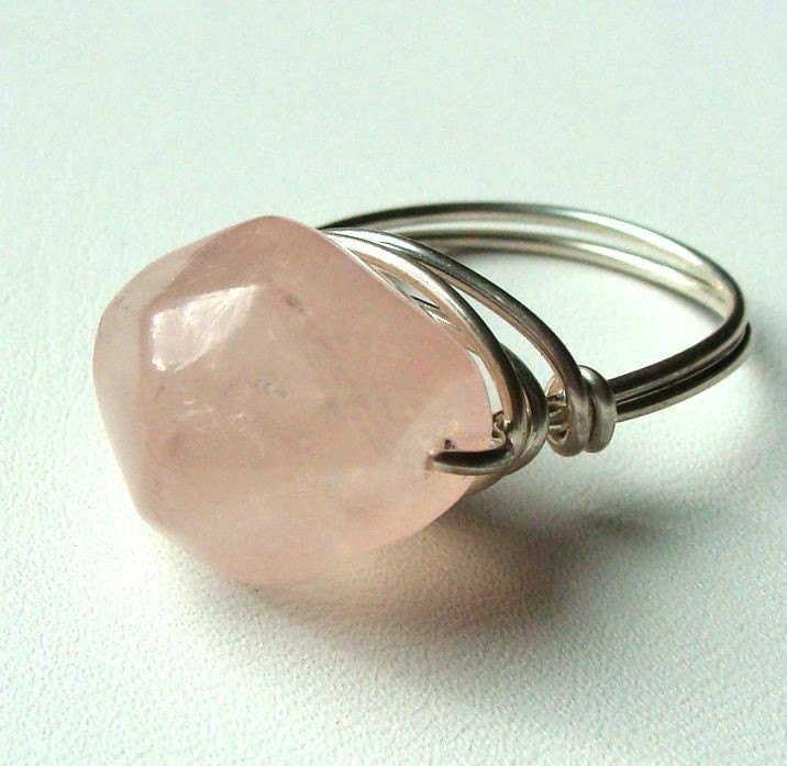Rose Quartz Chunky Nugget Sterling Silver Ring