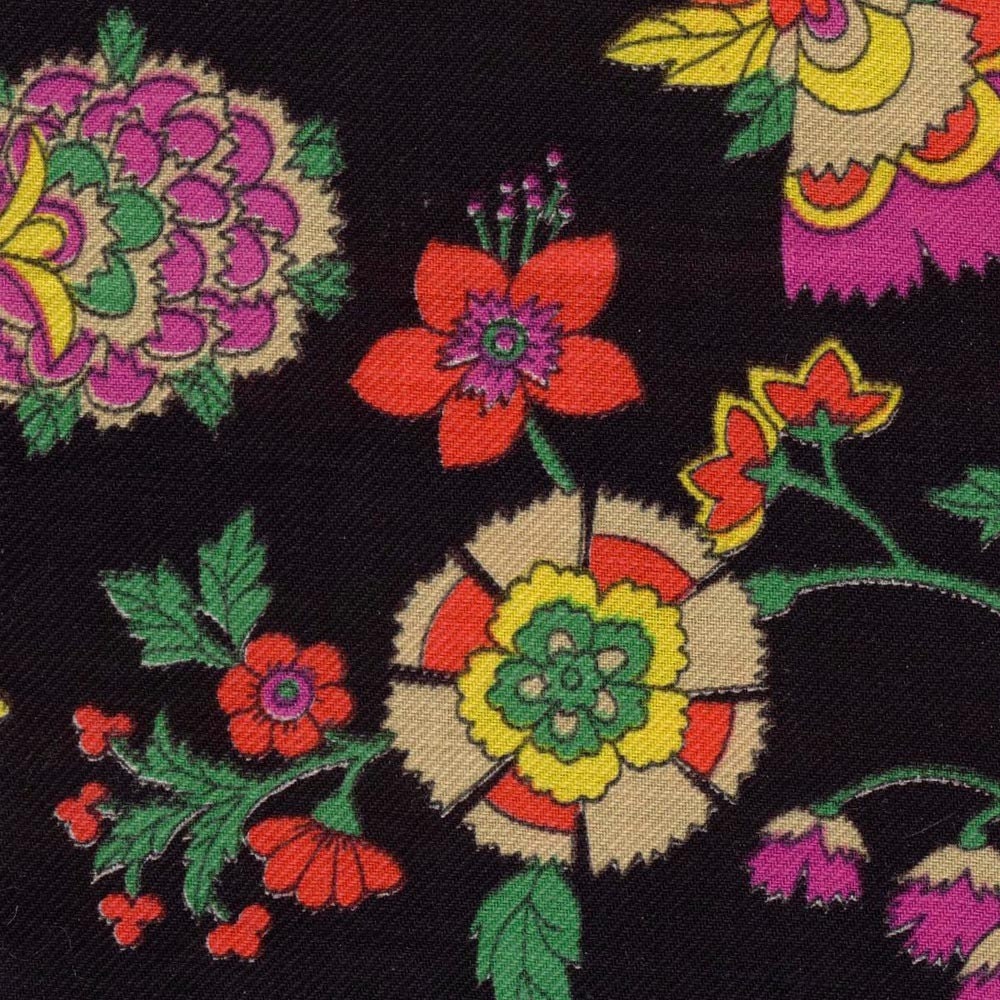 Vintage Fabric Black Background Flower Design 2 Yards