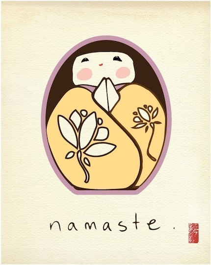 Namaste Kokeshi (japanese folk art doll) framed mini print
