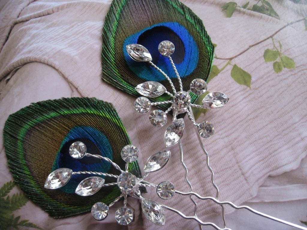 Etsy RoyalPrincess Peacock Hair Pin with crystals a design from Royal 