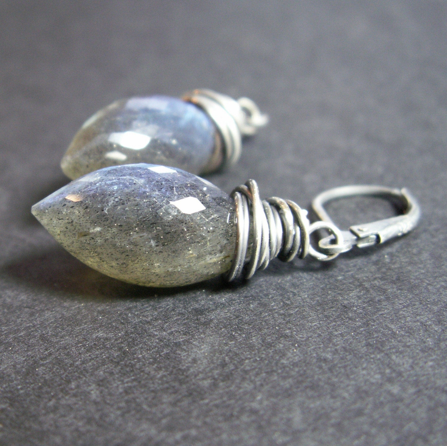 handcrafted earrings sterling silver labradorite briolettes oxidized