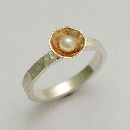 Pure and innocent -  Sterling silver integrated 9K rose gold ring inlaid fresh water pearl.