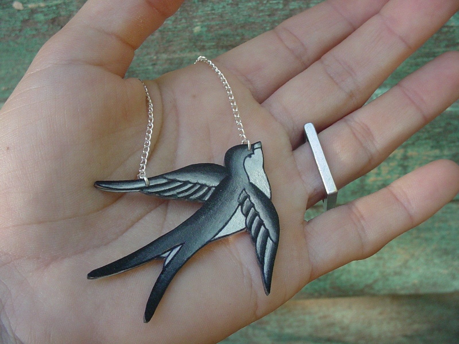 Black, grey and white Tattoo Songbird necklace : songbird necklace jewellery 