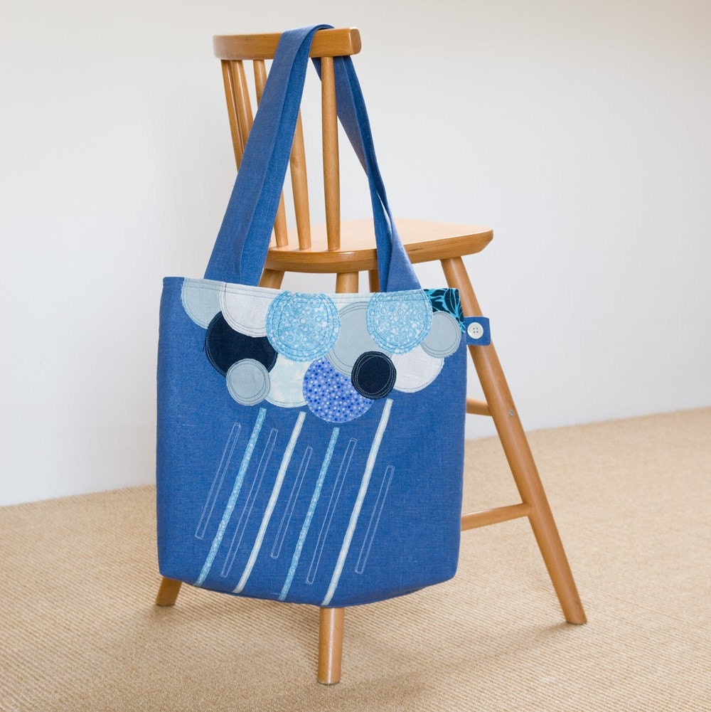 Rainy Cloud Blue Linen Tote Bag - by RaspberryFairy @Etsy