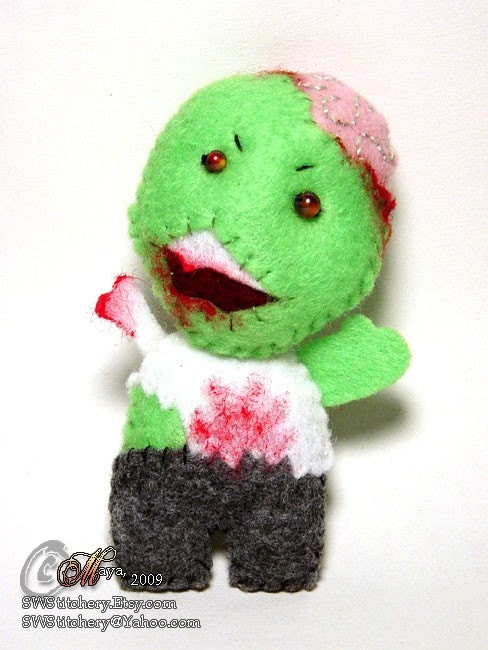 Not-So-Fresh Zombie Pin - hand stitched felt OOAK