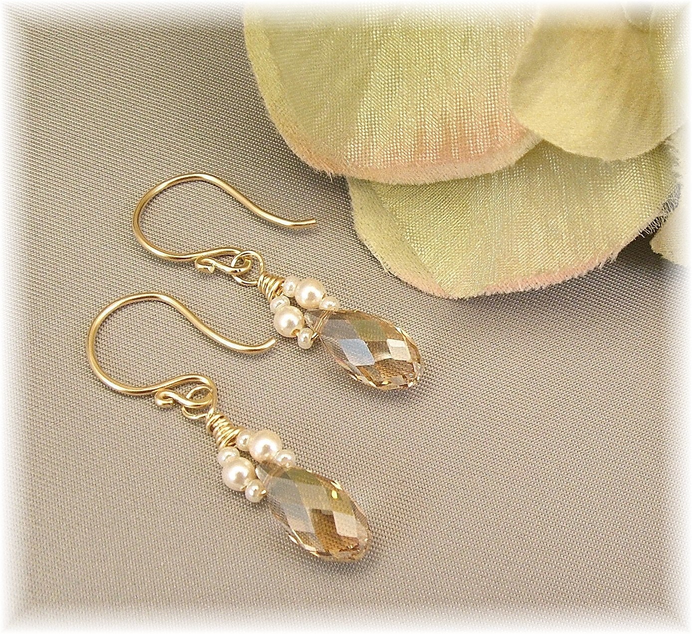 PETITE IVORY WEDDING GOWN EARRINGS IVORY PEARL by wwwhandwiredetsycom